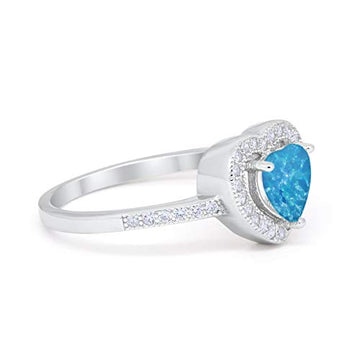 Halo Dazzling Heart Promise Ring Lab Created Blue Opal 925 Sterling Silver
